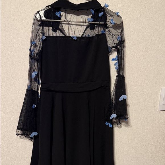 ROMWE Black Dress long sleeves with blue butterflies - Picture 7 of 8